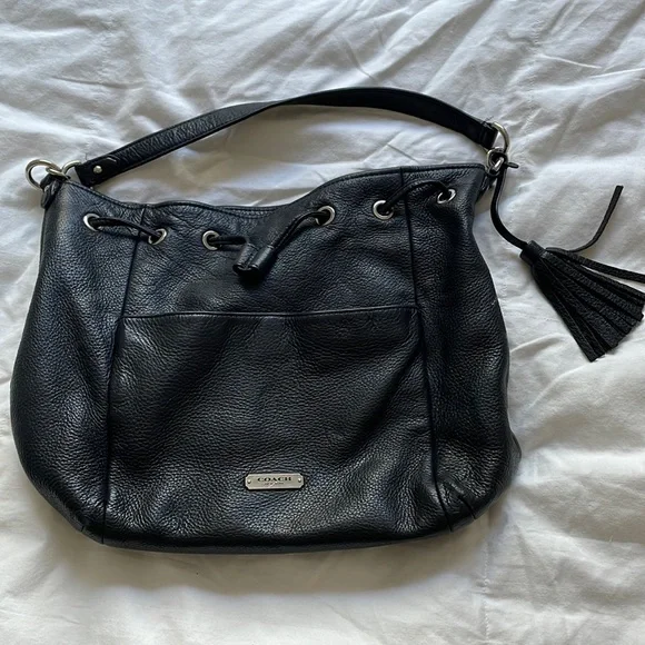 Coach | Bags | Coach Avery Pebbled Black Leather Drawstring  display picture 1